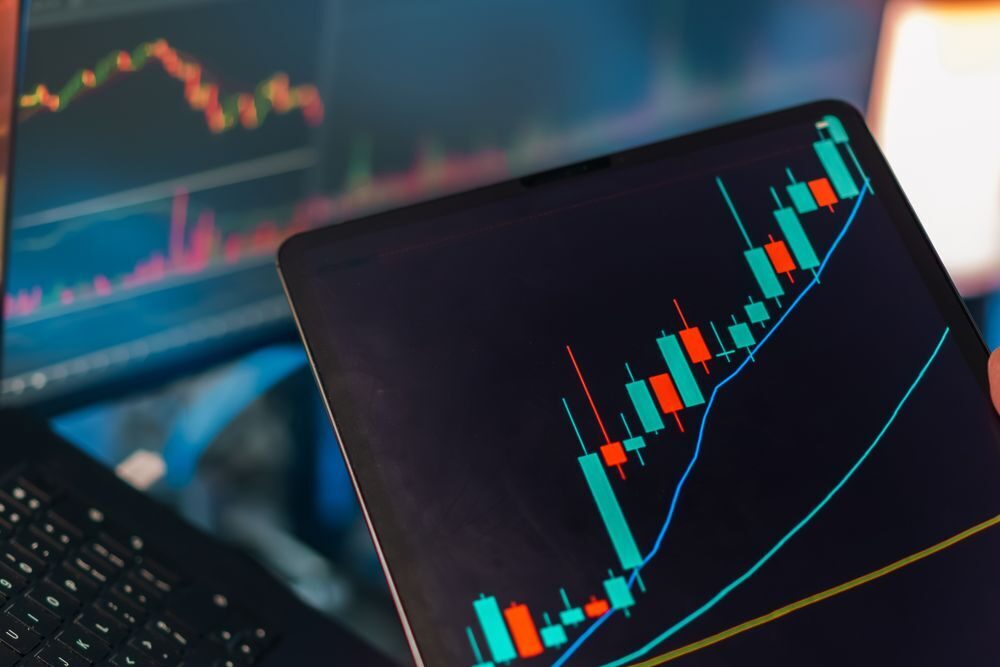 Stock market candlestick chart on a trading screen